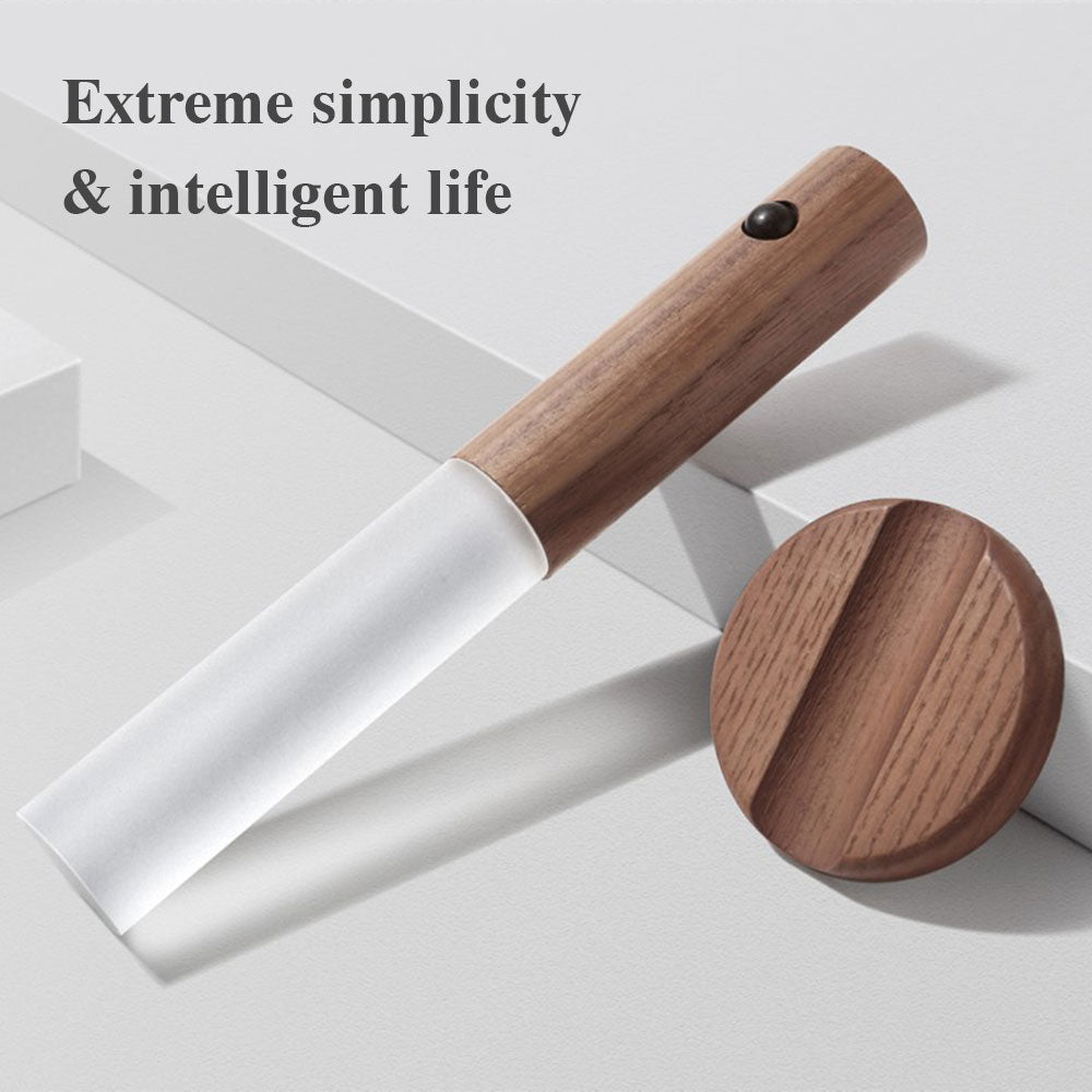 Wood and white magnetic night light with cylindrical glow and sensor dot