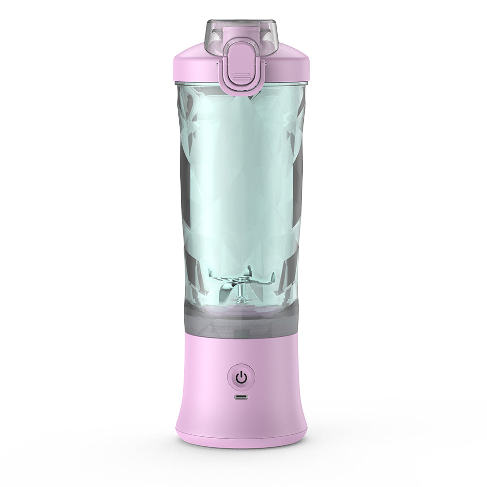 Portable blender juicer, clear cup with light purple base and purple lid