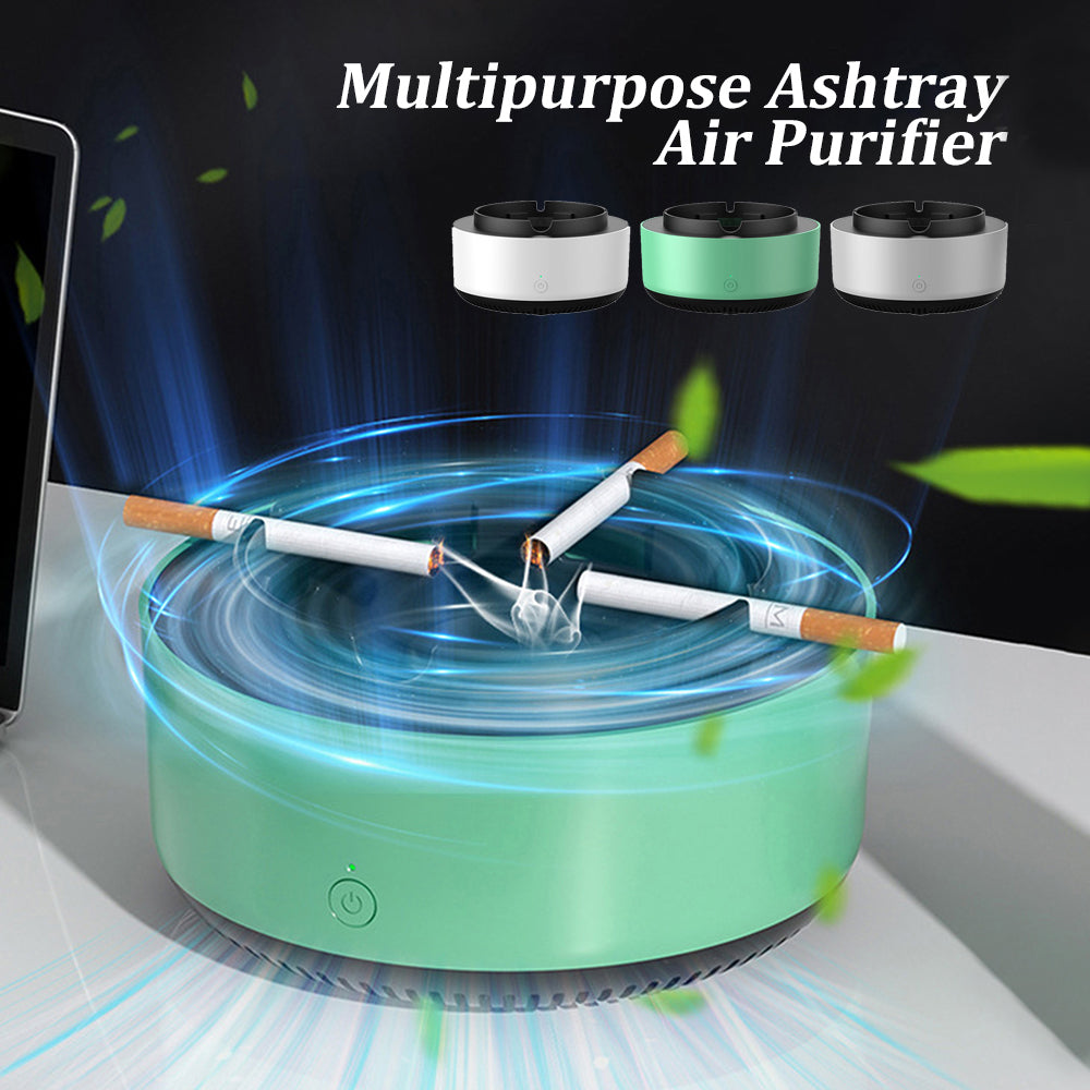 Mint green electronic ashtray air purifier with black top cover and circular base