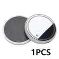 Gray LED light-up coaster with clear top, silver rim, and visible USB port